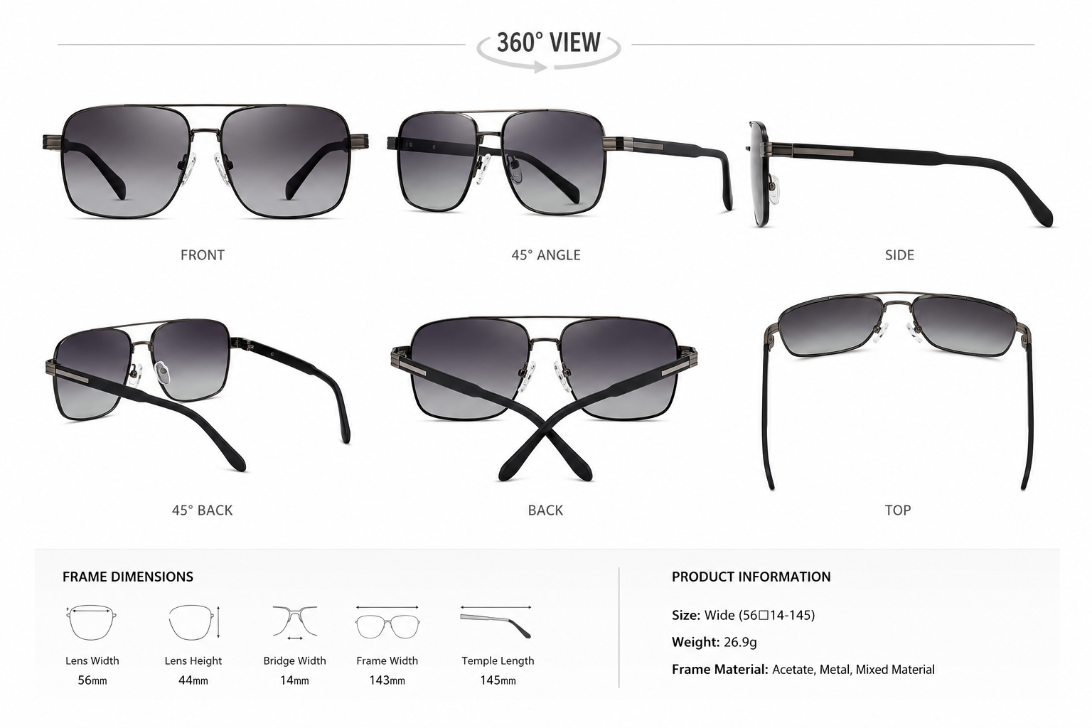 GOAT Specs The Legacy - Black Rectangle Aviator Eyeglasses